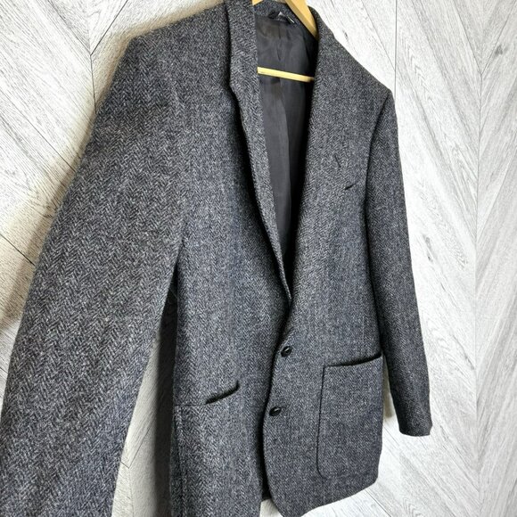 Vintage Harris Tweed Blazer Sport Coat Jacket Men Size 42R Gray Wool Herringbone - Picture 2 of 7